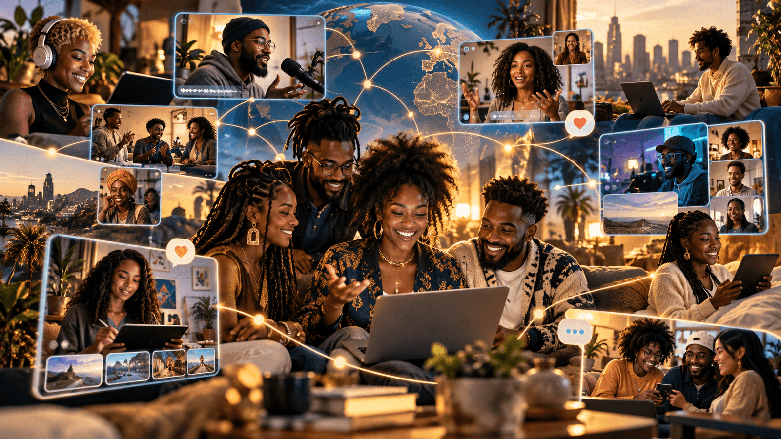 A blended group exploring independent social networks and community platforms on multiple devices.