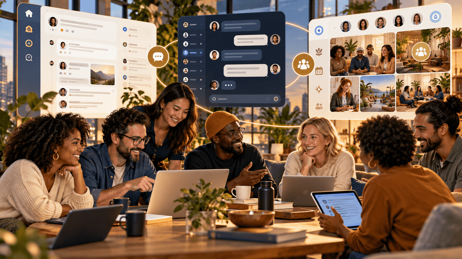 A blended community comparing different online group and discussion environments in a modern collaborative setting.