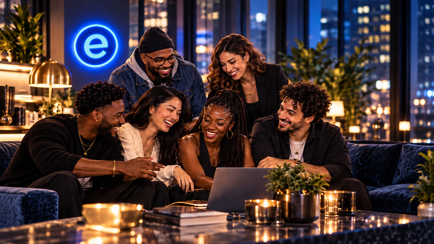 Diverse ECCOOZS community gathered around a laptop