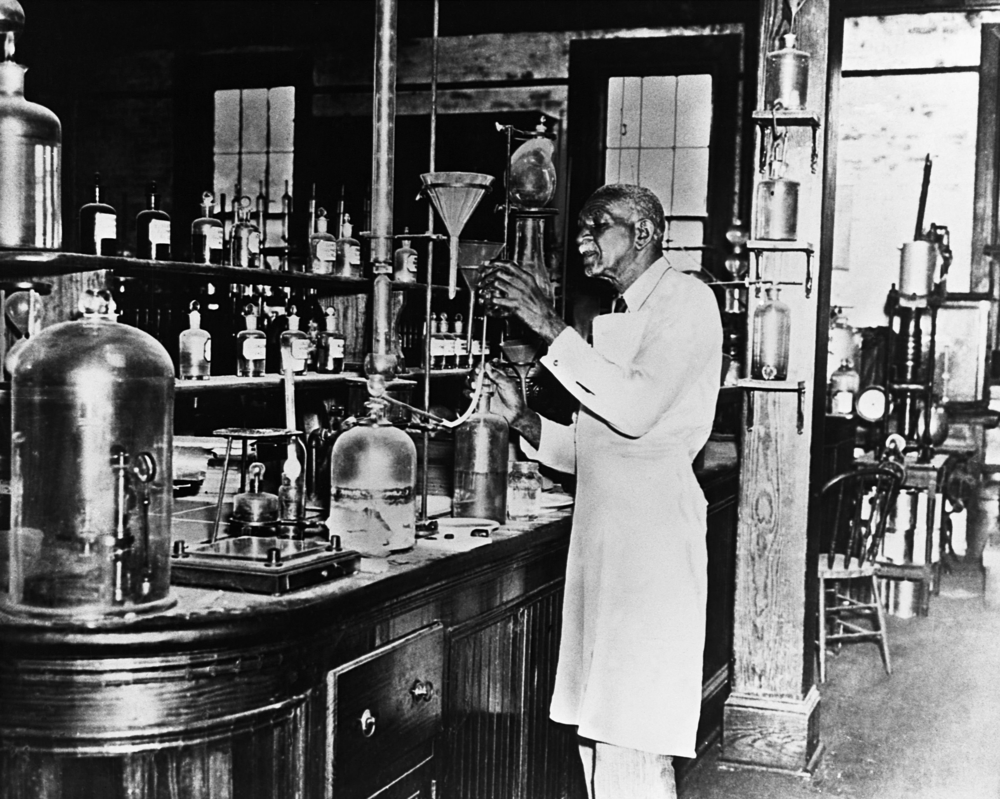 George Washington Carver in his laboratory at Tuskegee
